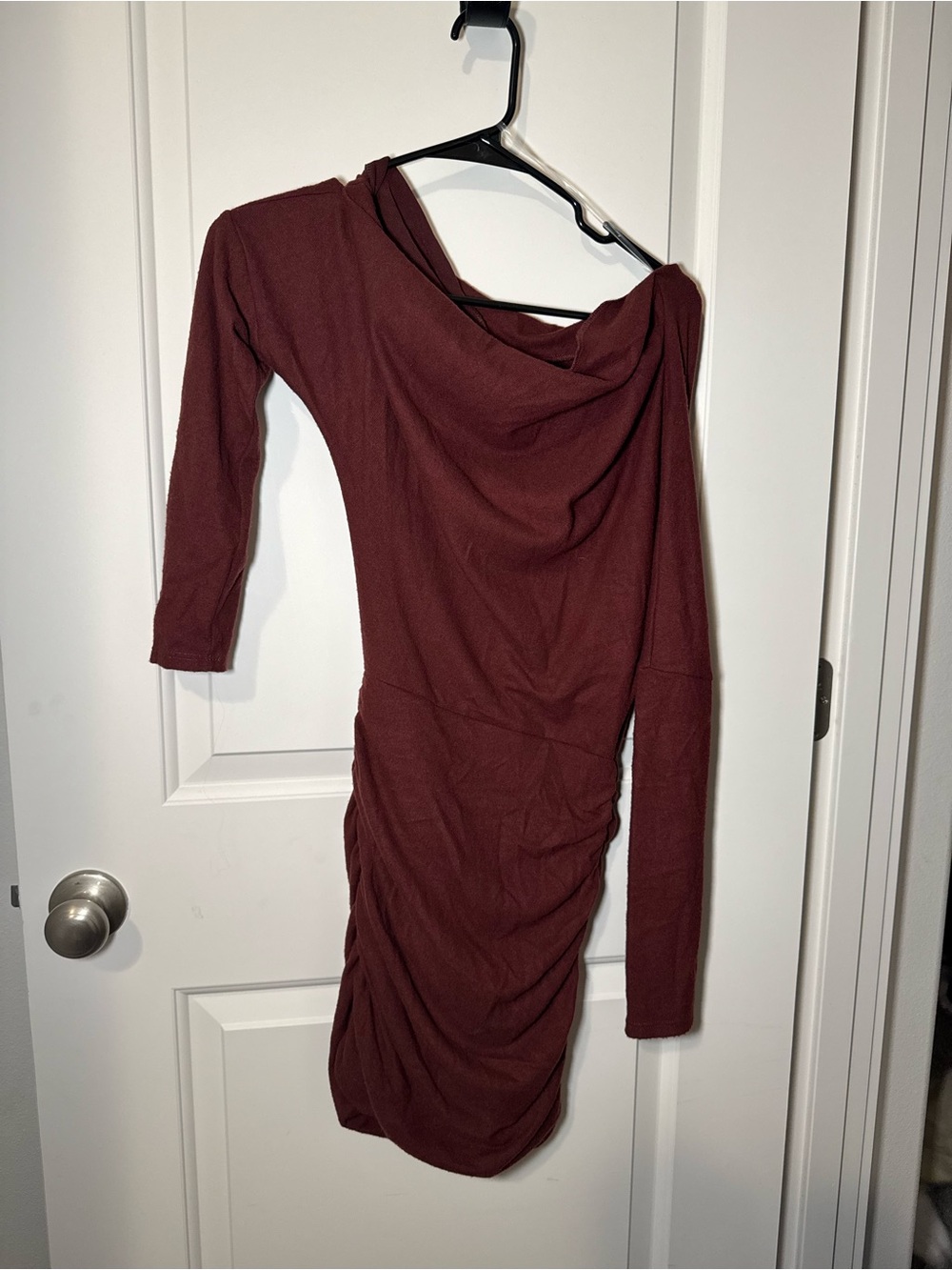 Windsor One-Shoulder Ruched Dress in Deep Burgundy